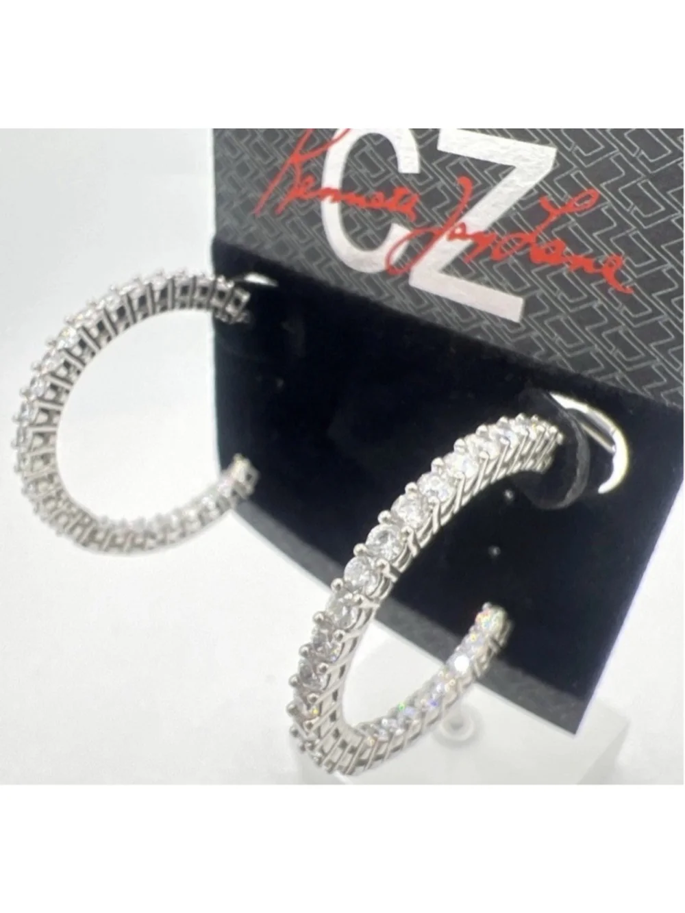 KJL Kenneth Jay Lane 1.5” InsideOut Hoop Earrings 52 Lg Stone Rhodium  Orig$200 - Picture 4 of 14